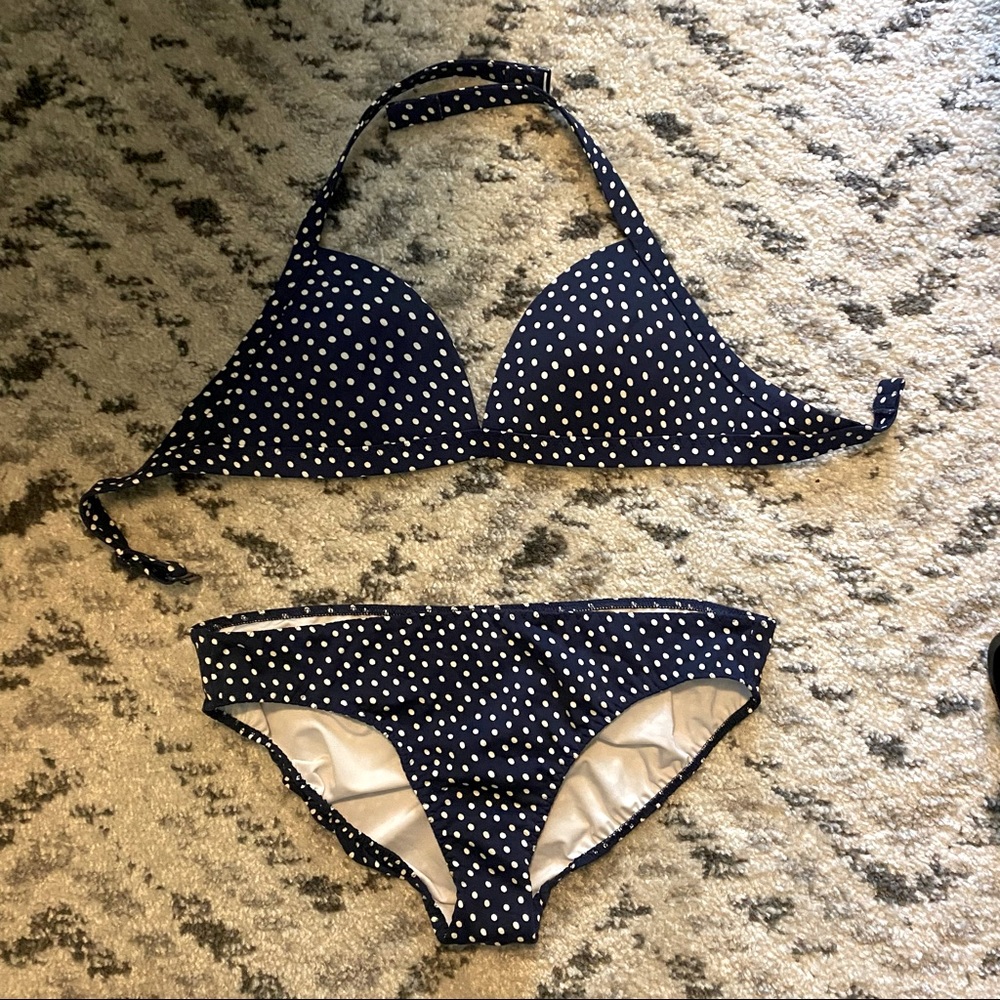 Lands’ End Navy Polka Dot Bikini